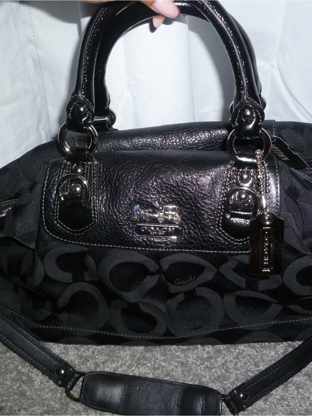 Coach Black Signature Satchel with Leather Trim